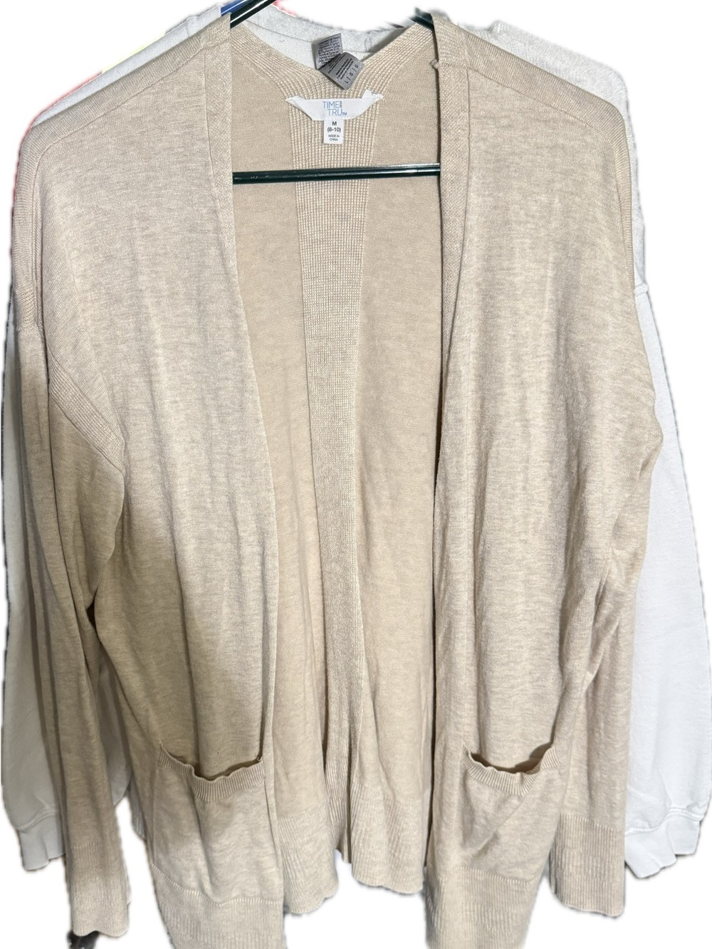 Time and Tru Open-Front Beige Cardigan with Pockets
